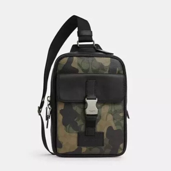 Coach Track Pack Camo Sling Signature Canvas Leather CL944 Shoulder Bag Green - Picture 14 of 14